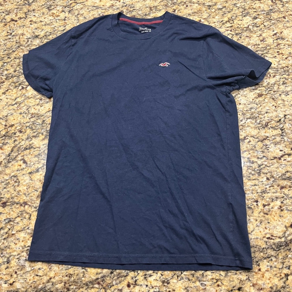 Hollister Must-Have Collection Navy Blue Crew Neck Tee Embroidered Logo Large